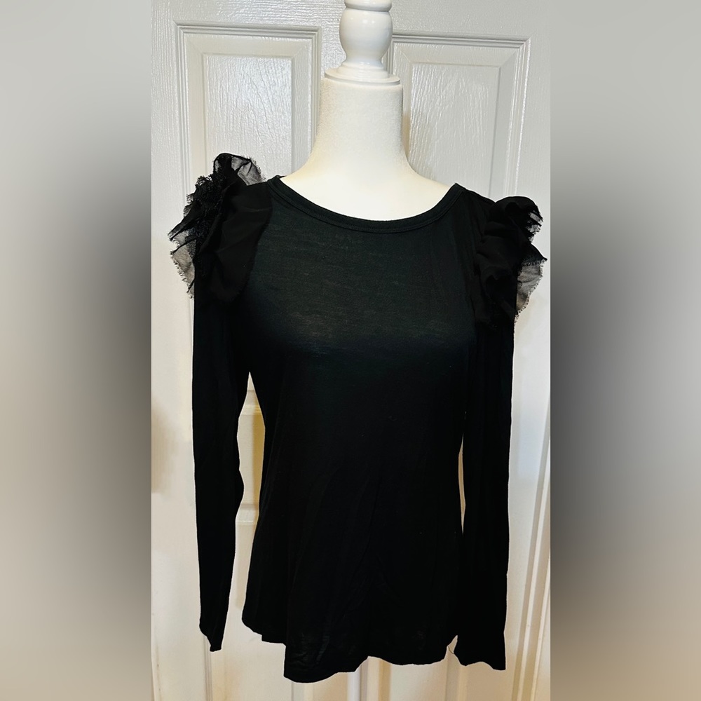 French Connection Top Black Neckline Ruffles on shoulders Size Large